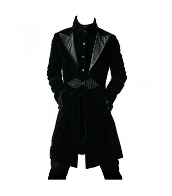 Velvet Coat Men Black Gothic Knot Overcoat Jacket 